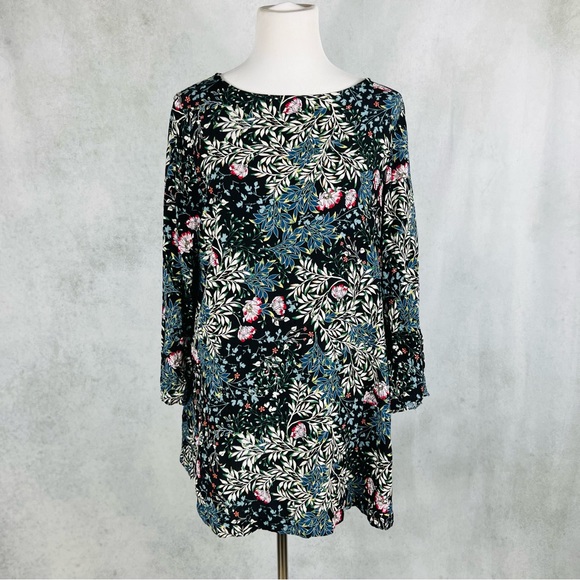 J Jill Floral Boat Neck Tunic With Side Slits and Flared Sleeves - Picture 1 of 7